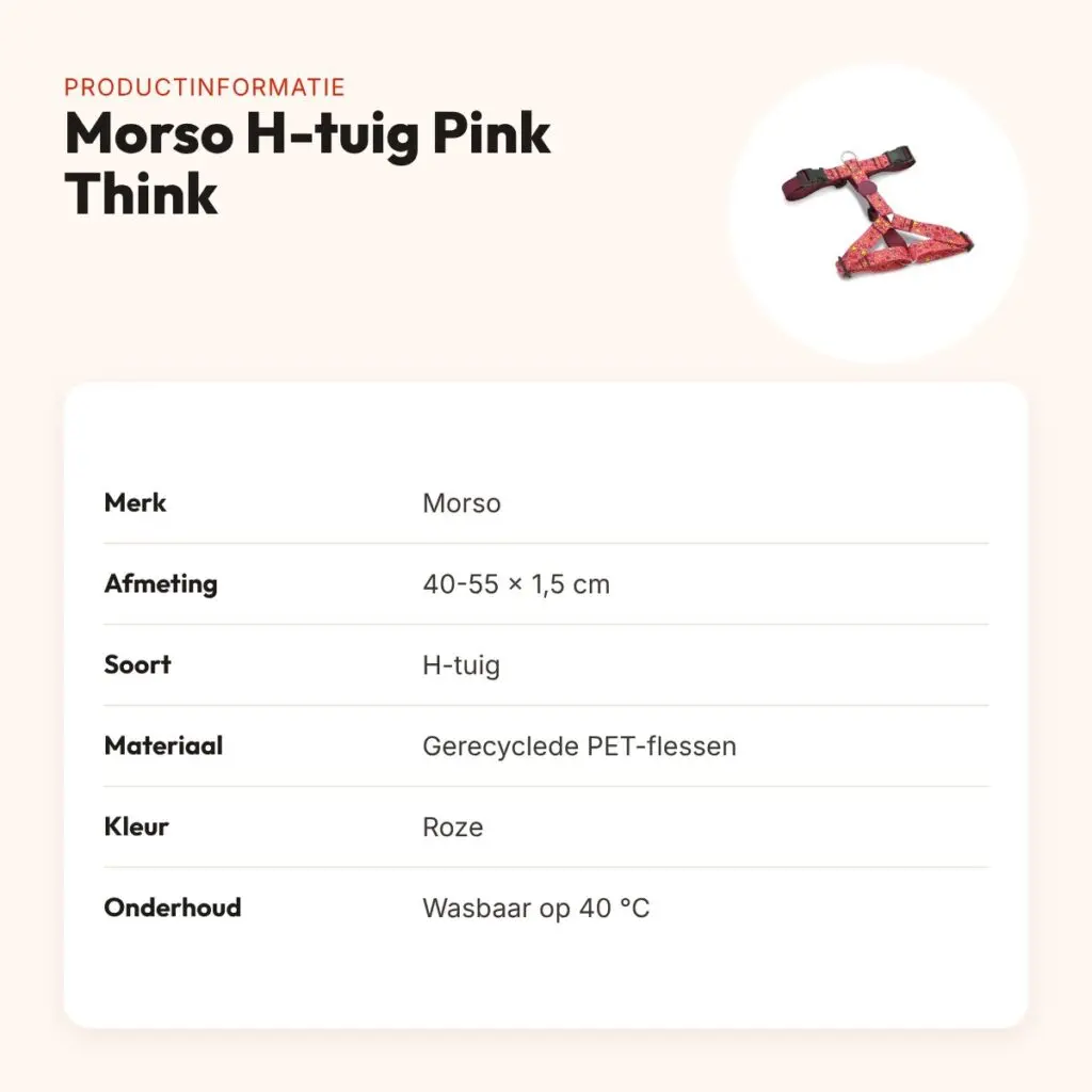 Morso hondentuig H-tuig Pink Think roze 40-55 x 1,5 cm – gerecycled – productinformatie