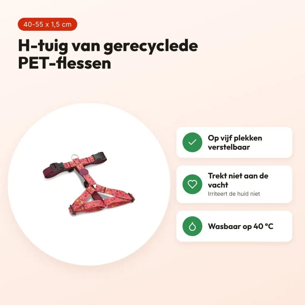 Morso hondentuig H-tuig Pink Think roze 40-55 x 1,5 cm – gerecycled – voordelen