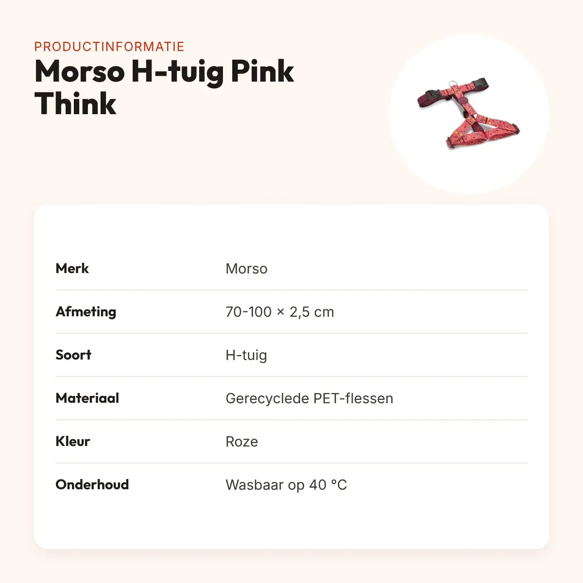 Morso hondentuig H-tuig Pink Think roze 70-100 x 2,5 cm – gerecycled – productinformatie