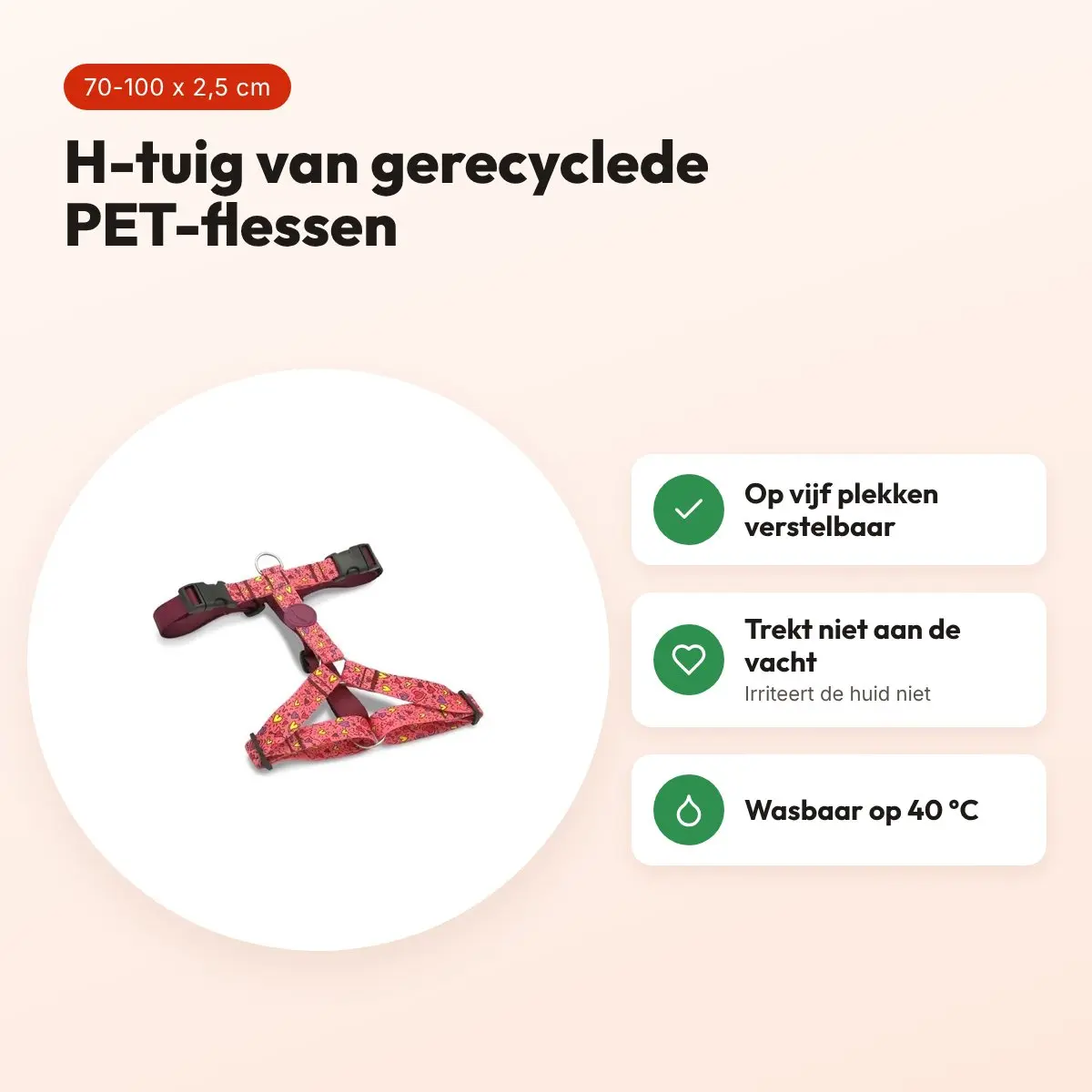 Morso hondentuig H-tuig Pink Think roze 70-100 x 2,5 cm – gerecycled – voordelen