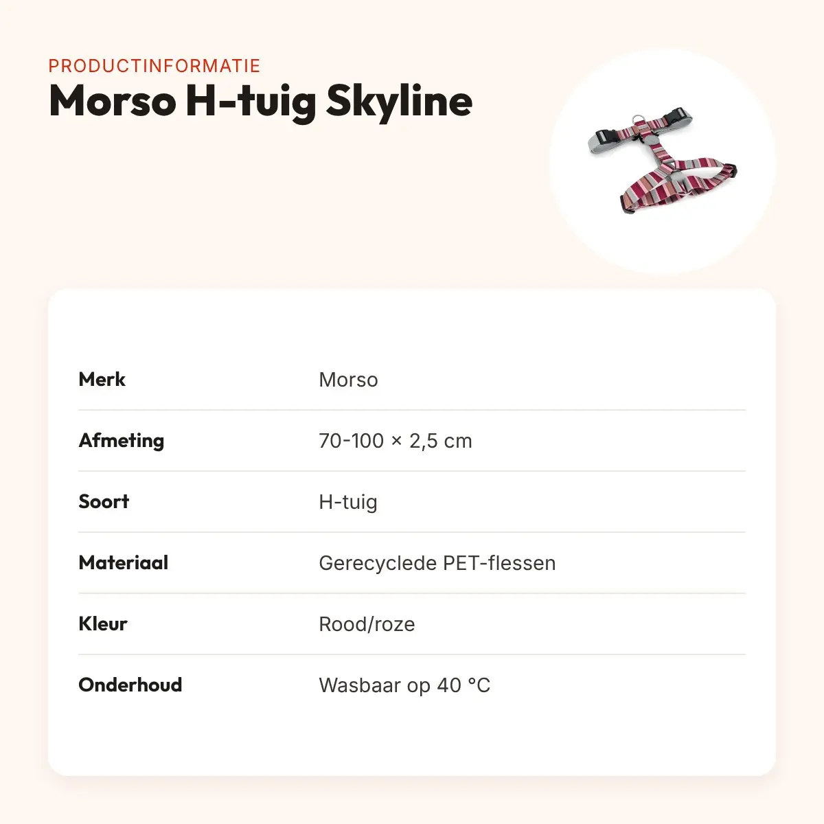 Morso hondentuig H-tuig Skyline rood/roze 70-100 x 2,5 cm – gerecycled – productinformatie