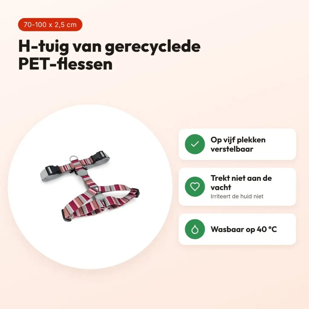 Morso hondentuig H-tuig Skyline rood/roze 70-100 x 2,5 cm – gerecycled – voordelen