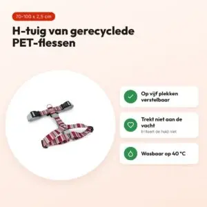 Morso hondentuig H-tuig Skyline rood/roze 70-100 x 2,5 cm – gerecycled – voordelen