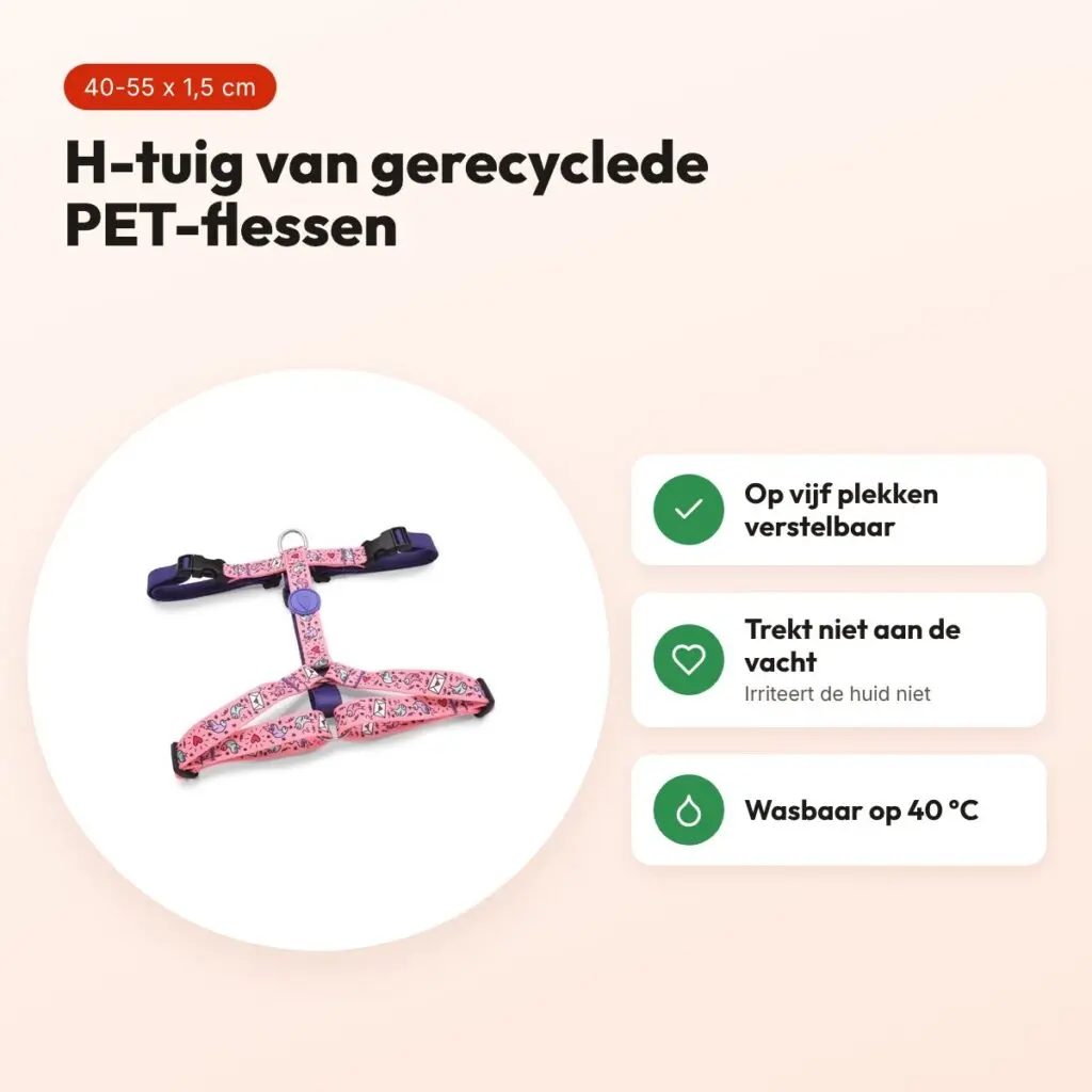 Morso hondentuig H-tuig Sweet Tweet roze 40-55 x 1,5 cm – gerecycled – voordelen