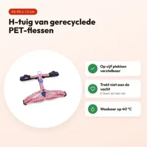 Morso hondentuig H-tuig Sweet Tweet roze 40-55 x 1,5 cm – gerecycled – voordelen