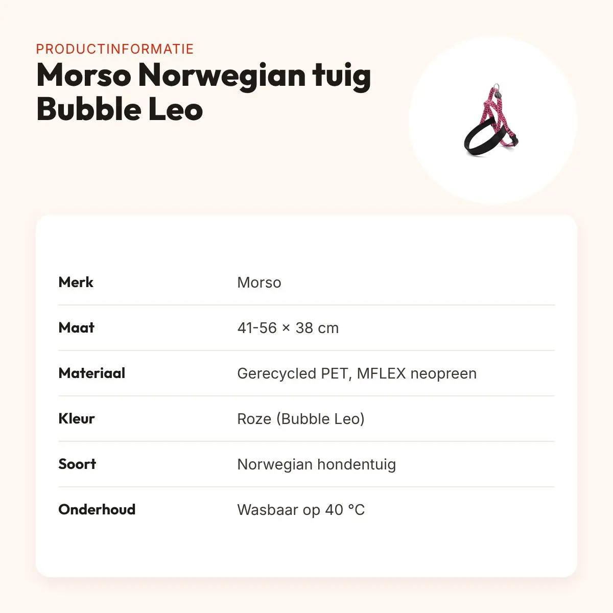 Morso hondentuig Norwegian gerecycled Bubble Leo roze 41-56 x 38 cm – productinformatie