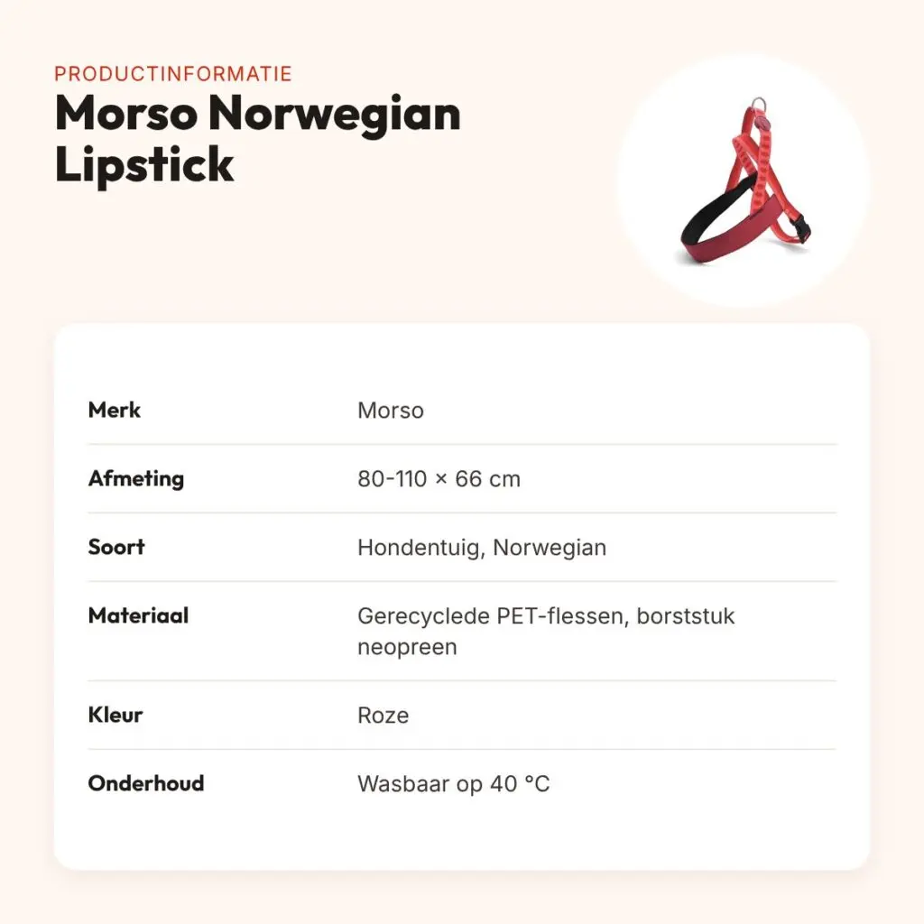 Morso hondentuig Norwegian Lipstick roze 80-110 x 66 cm – gerecycled – productinformatie