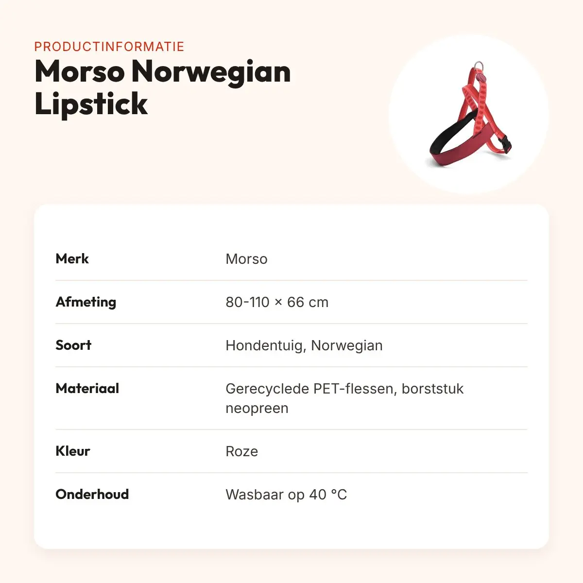 Morso hondentuig Norwegian Lipstick roze 80-110 x 66 cm – gerecycled – productinformatie
