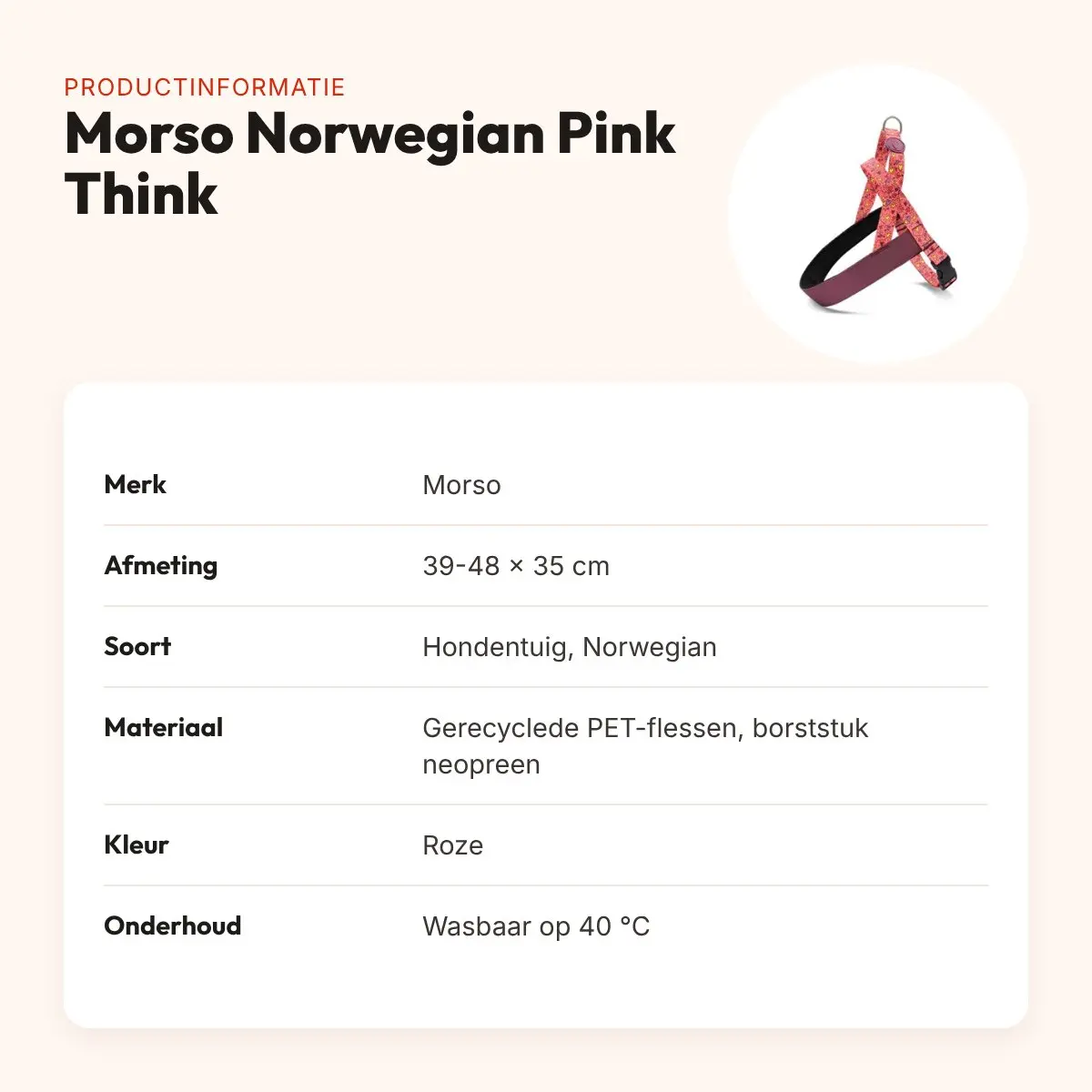 Morso hondentuig Norwegian Pink Think roze 39-48 x 35 cm – gerecycled – productinformatie