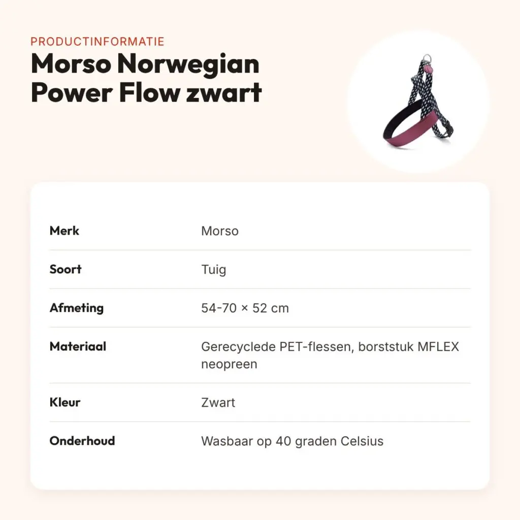 Morso hondentuig Norwegian Power Flow zwart 54-70 x 52 cm – gerecycled – productinformatie