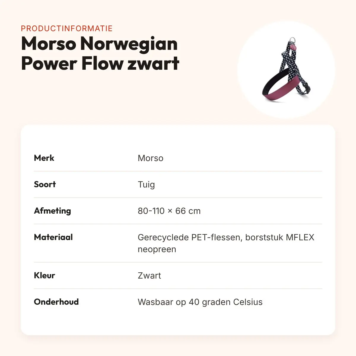 Morso hondentuig Norwegian Power Flow zwart 80-110 x 66 cm – gerecycled – productinformatie