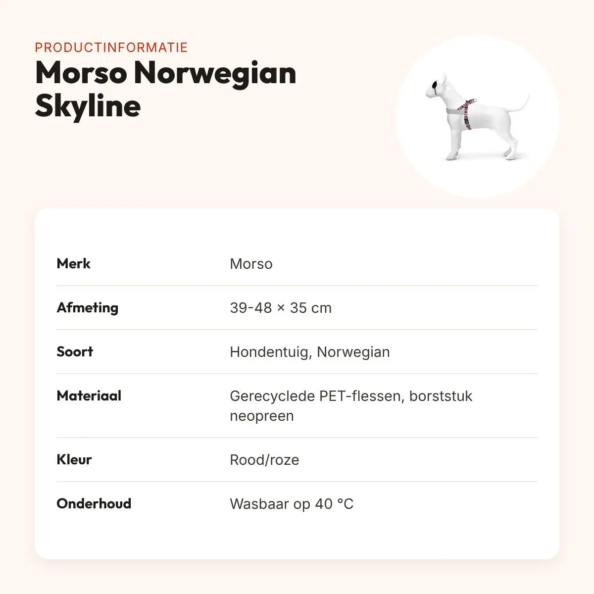 Morso hondentuig Norwegian Skyline rood/roze 39-48 x 35 cm – gerecycled – productinformatie