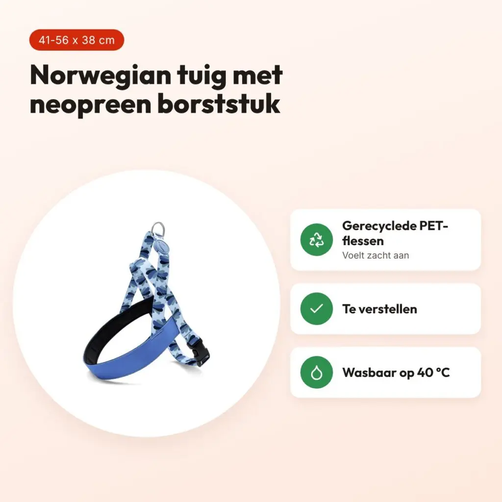 Morso hondentuig Norwegian Splash blauw 41-56 x 38 cm – gerecycled – voordelen