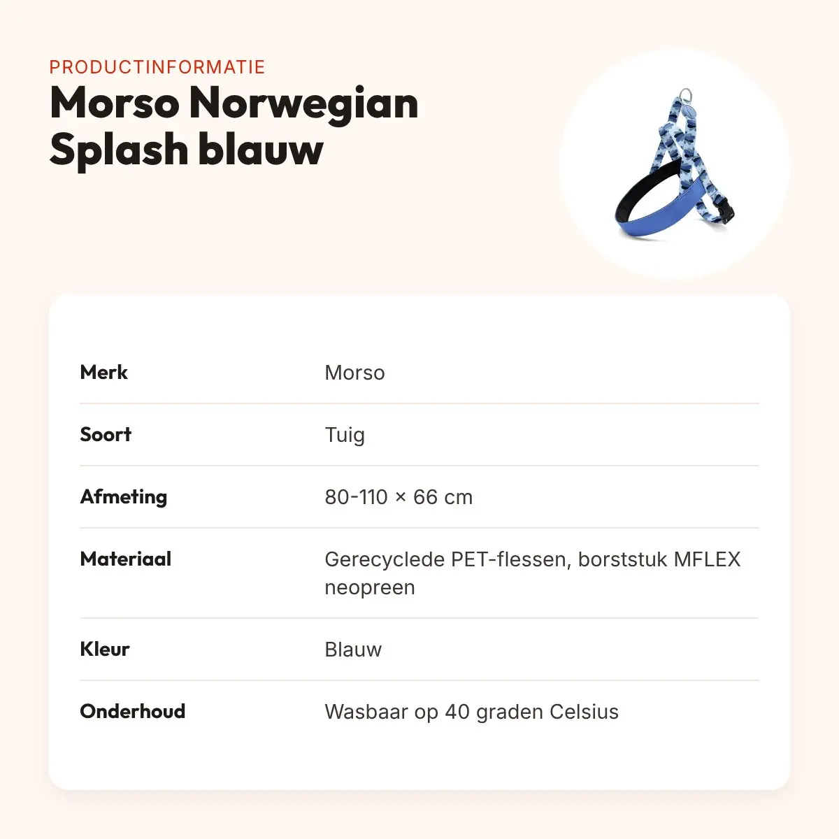 Morso hondentuig Norwegian Splash blauw 80-110 x 66 cm – gerecycled – productinformatie