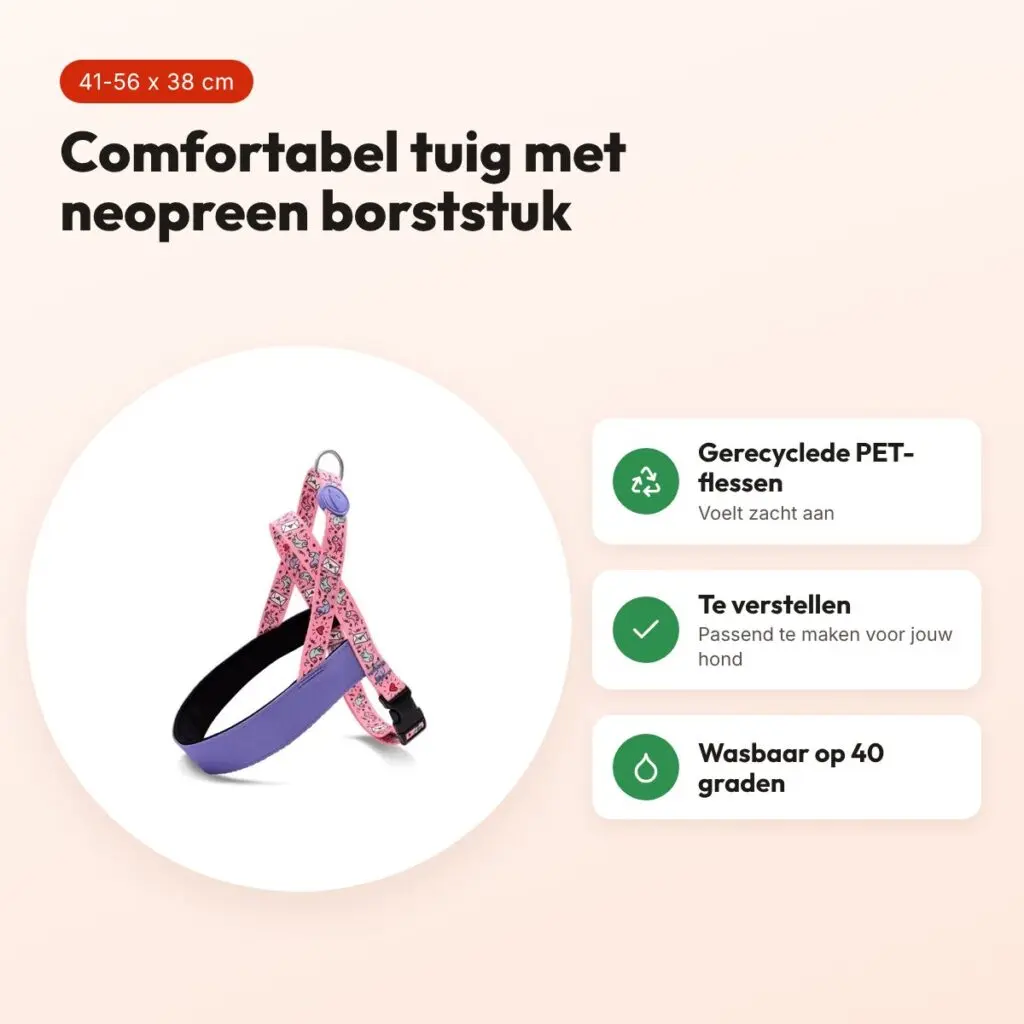 Morso hondentuig Norwegian Sweet Tweet roze 41-56 x 38 cm – gerecycled – voordelen
