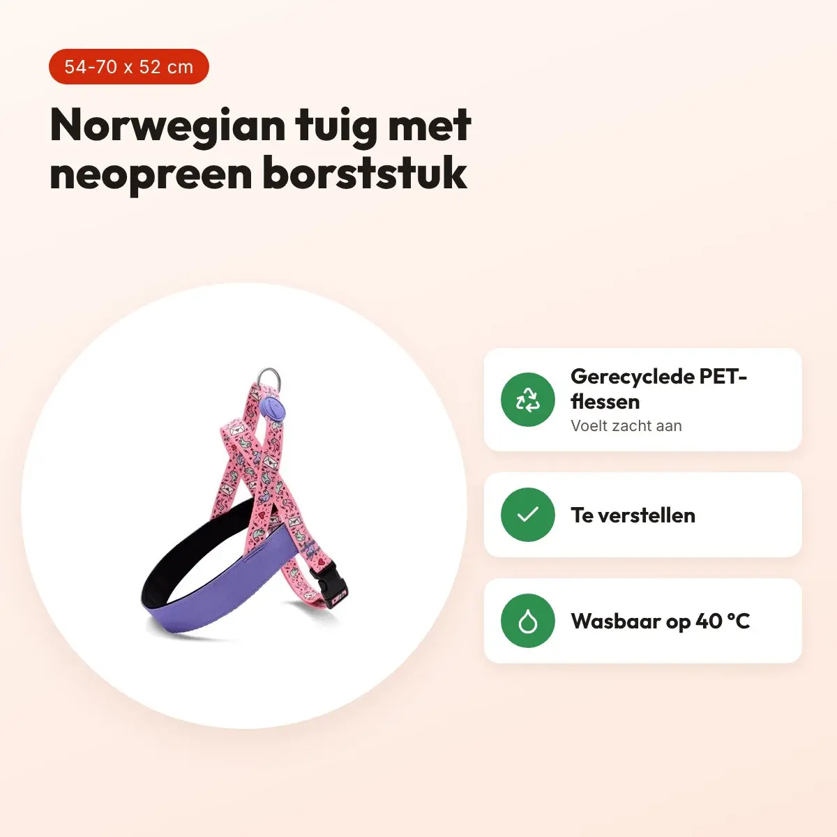 Morso hondentuig Norwegian Sweet Tweet roze 54-70 x 52 cm – gerecycled – voordelen
