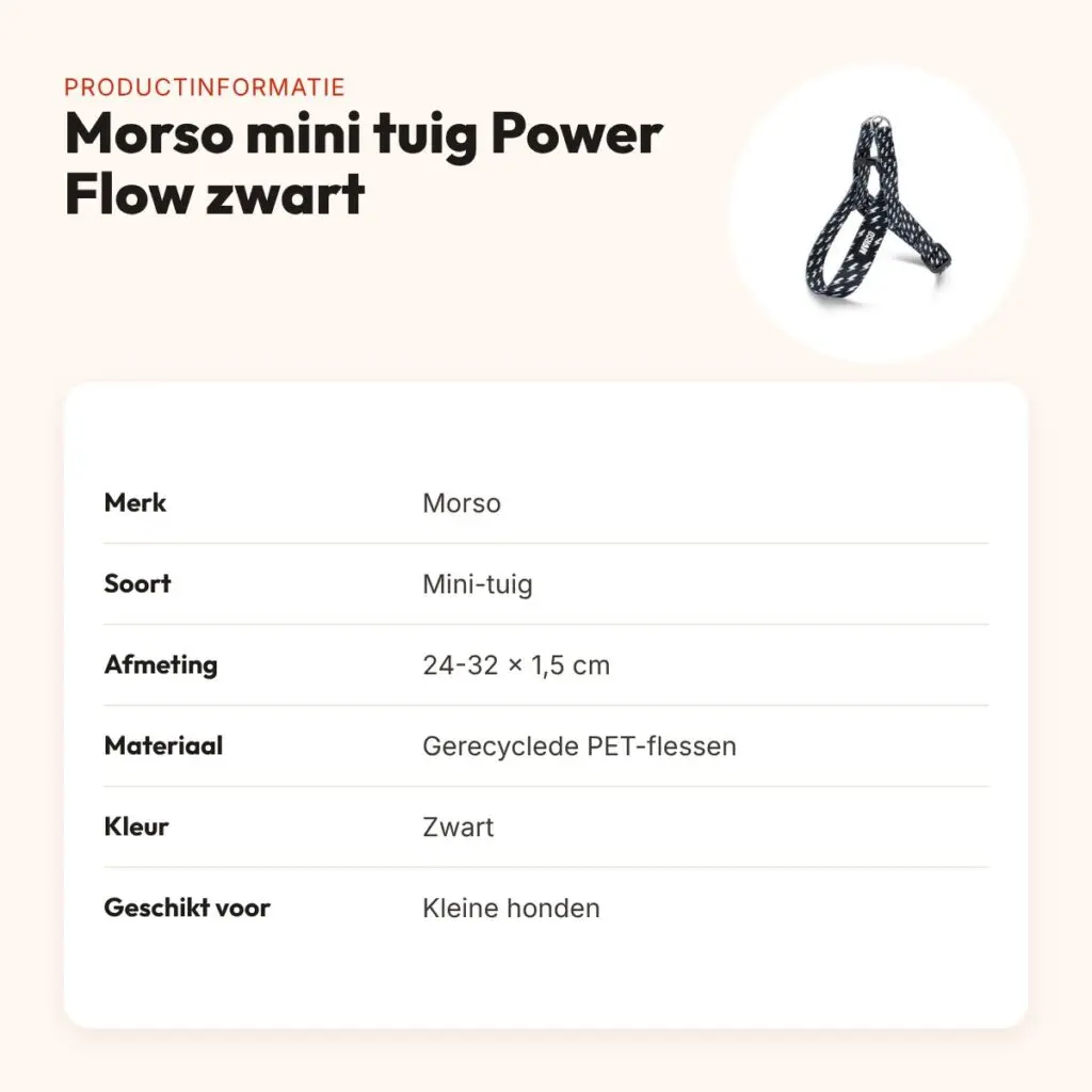 Morso mini hondentuig Power Flow zwart 24-32 x 1,5 cm – voor kleine honden – productinformatie
