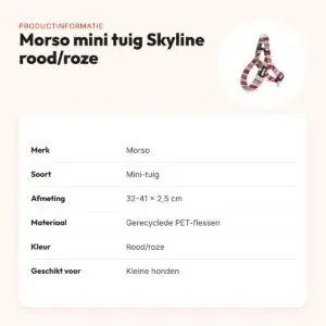 Morso mini hondentuig Skyline rood/roze 32-41 x 2,5 cm – voor kleine honden – productinformatie