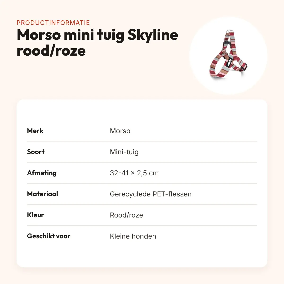 Morso mini hondentuig Skyline rood/roze 32-41 x 2,5 cm – voor kleine honden – productinformatie