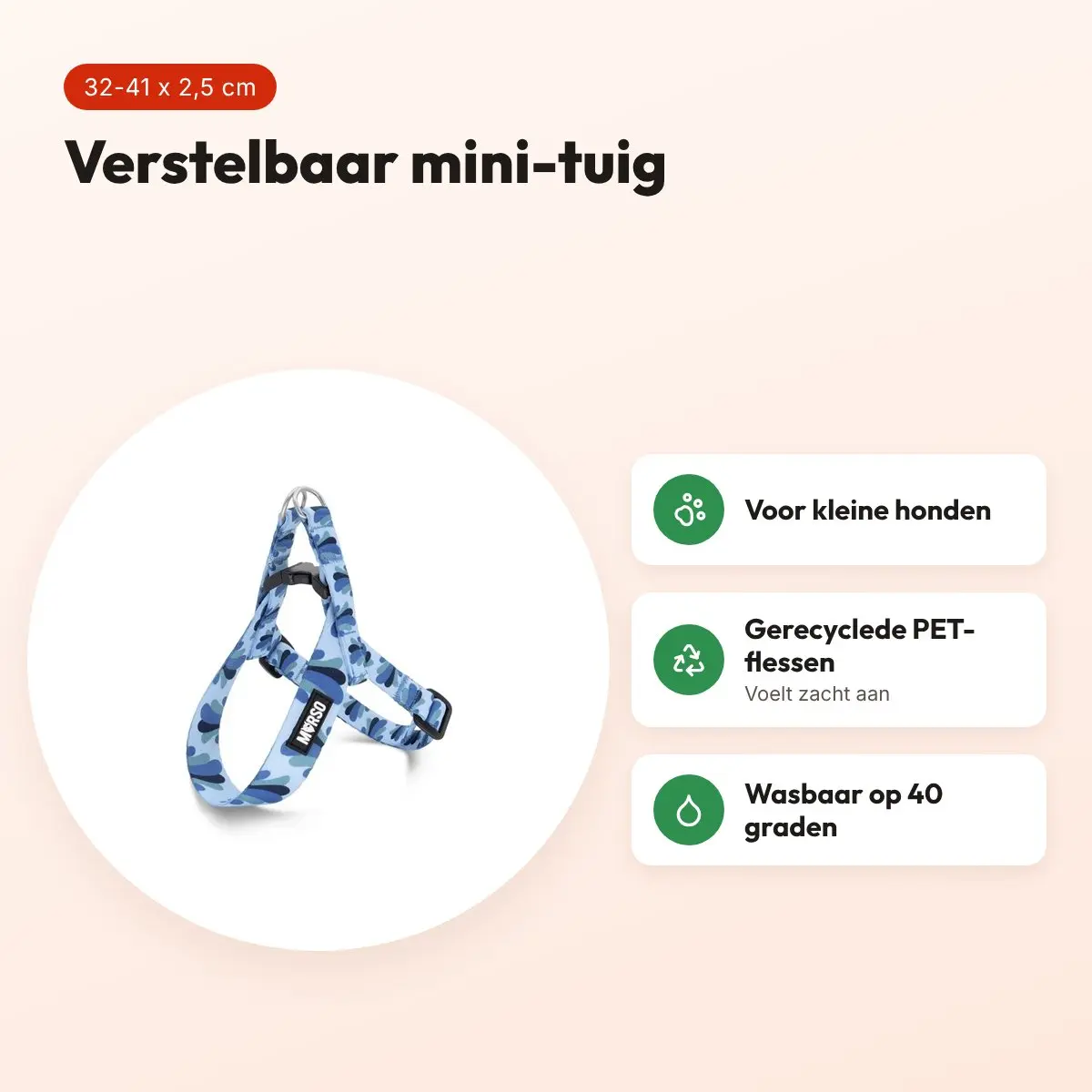Morso mini hondentuig Splash blauw 32-41 x 2,5 cm – voor kleine honden – voordelen