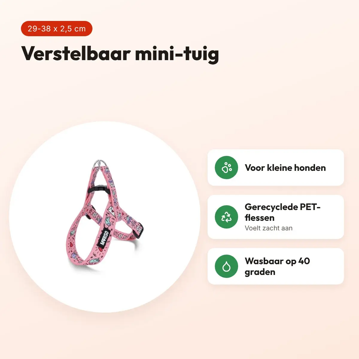 Morso mini hondentuig Sweet Tweet roze 29-38 x 2,5 cm – voor kleine honden – voordelen
