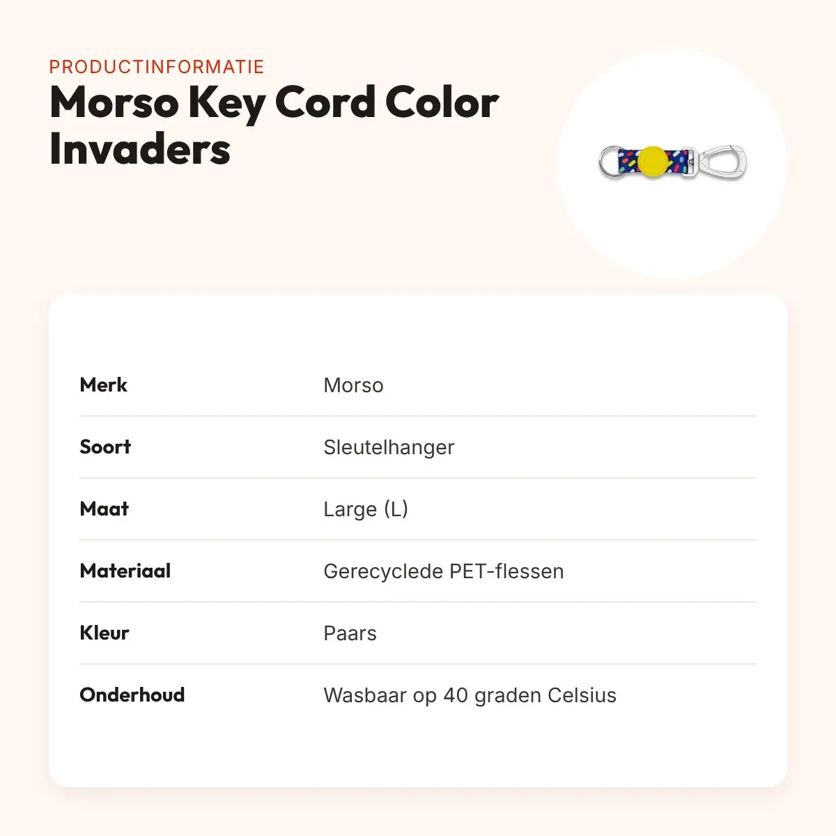 Morso sleutelhanger Key Cord Color Invaders paars maat L – gerecycled – productinformatie