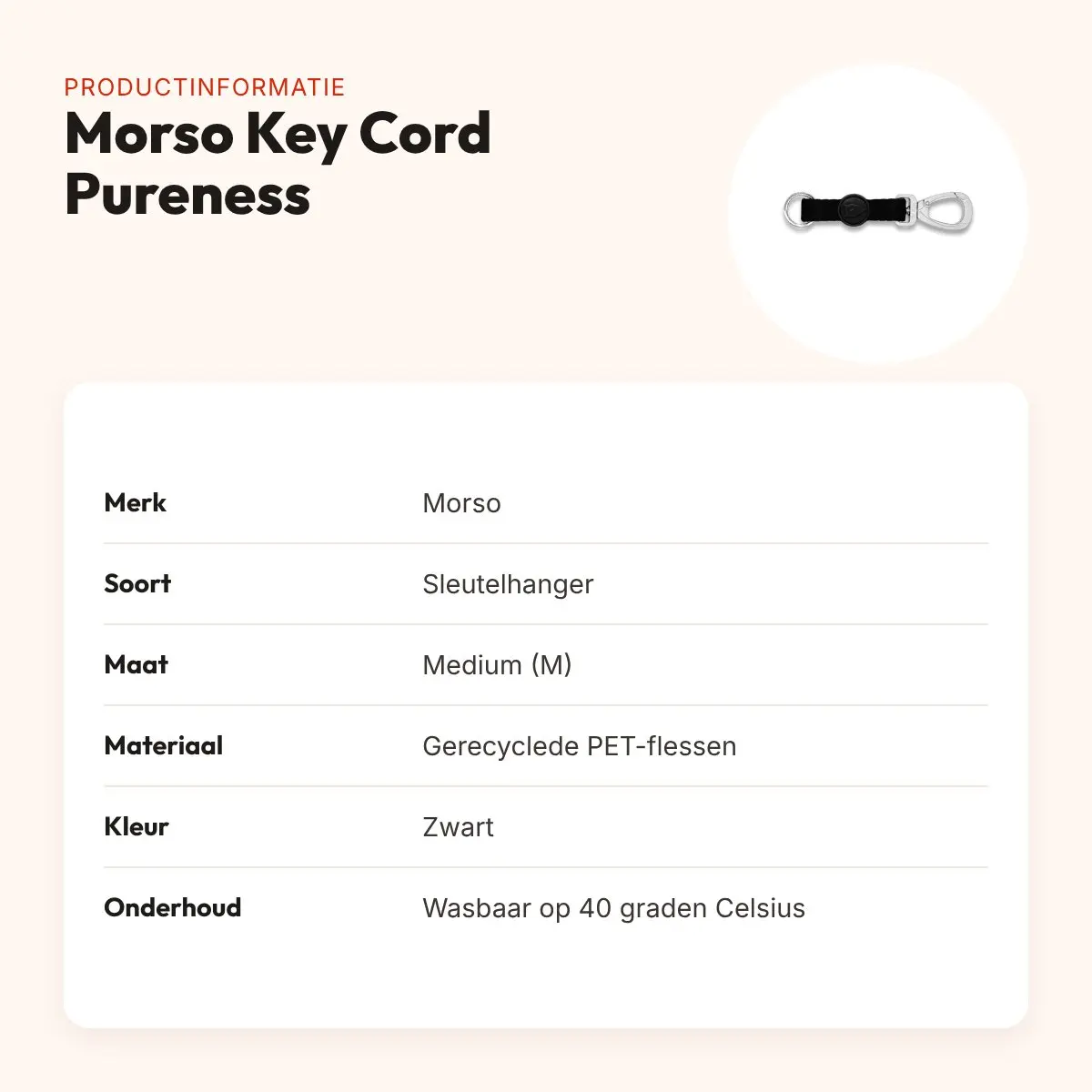 Morso sleutelhanger Key Cord Gerecycled Pureness zwart M – productinformatie