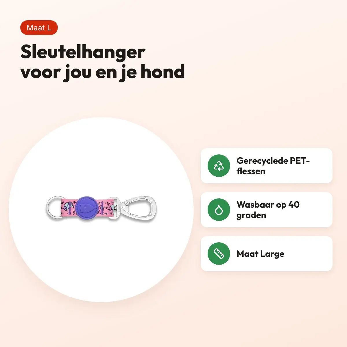 Morso sleutelhanger Key Cord Gerecycled Sweet Tweet roze L – voordelen