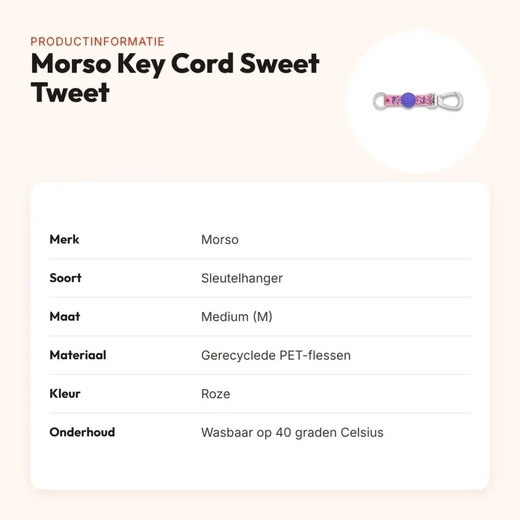 Morso sleutelhanger Key Cord Gerecycled Sweet Tweet roze M – productinformatie