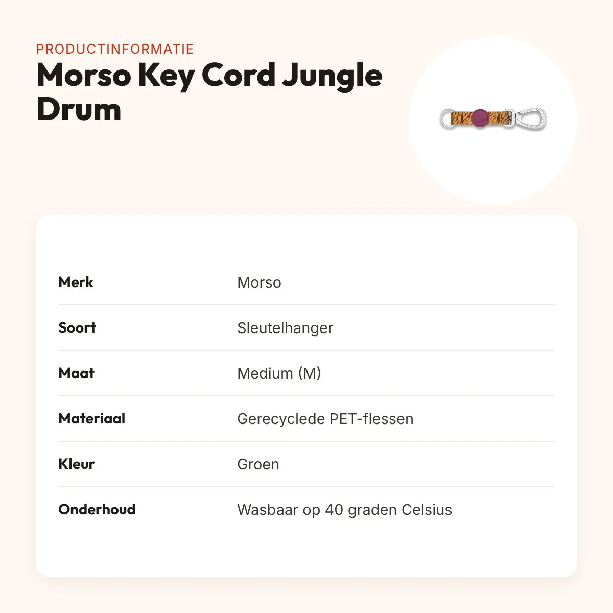 Morso sleutelhanger Key Cord Jungle Drum groen maat M – gerecycled – productinformatie