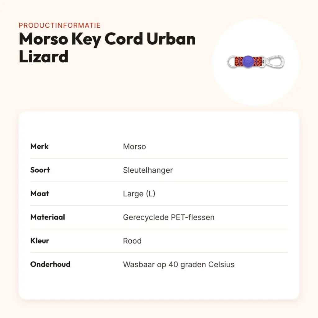 Morso sleutelhanger Key Cord Urban Lizard rood maat L – gerecycled – productinformatie