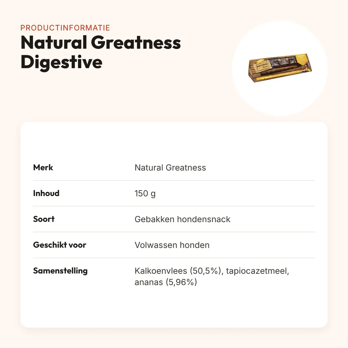 Natural Greatness Digestive Support gebakken sticks 150 g – kalkoen, ananas – productinformatie