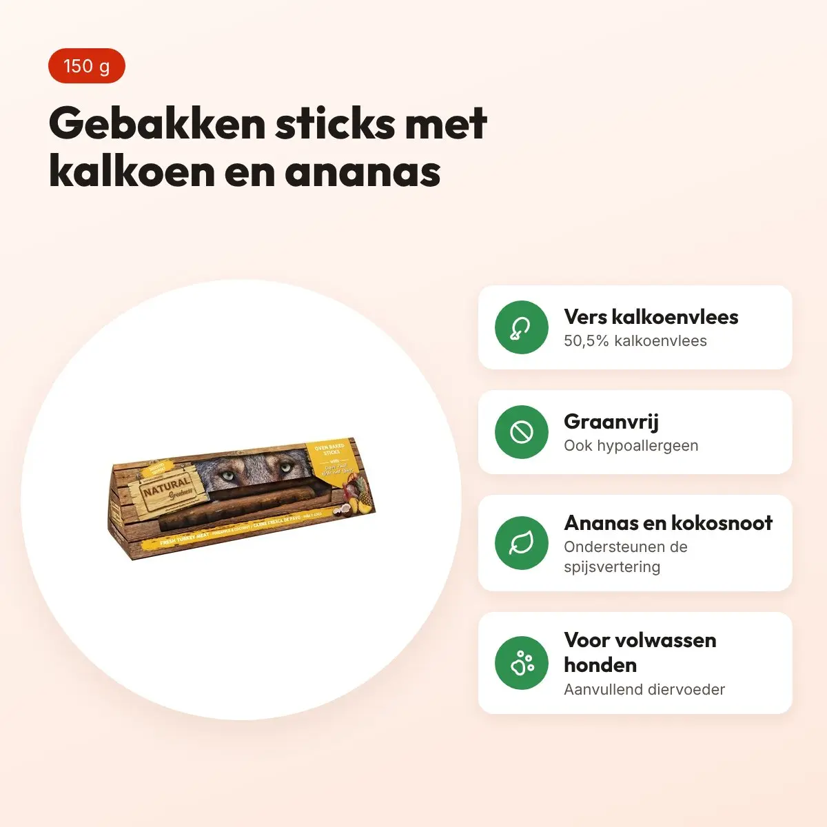 Natural Greatness Digestive Support gebakken sticks 150 g – kalkoen, ananas – voordelen