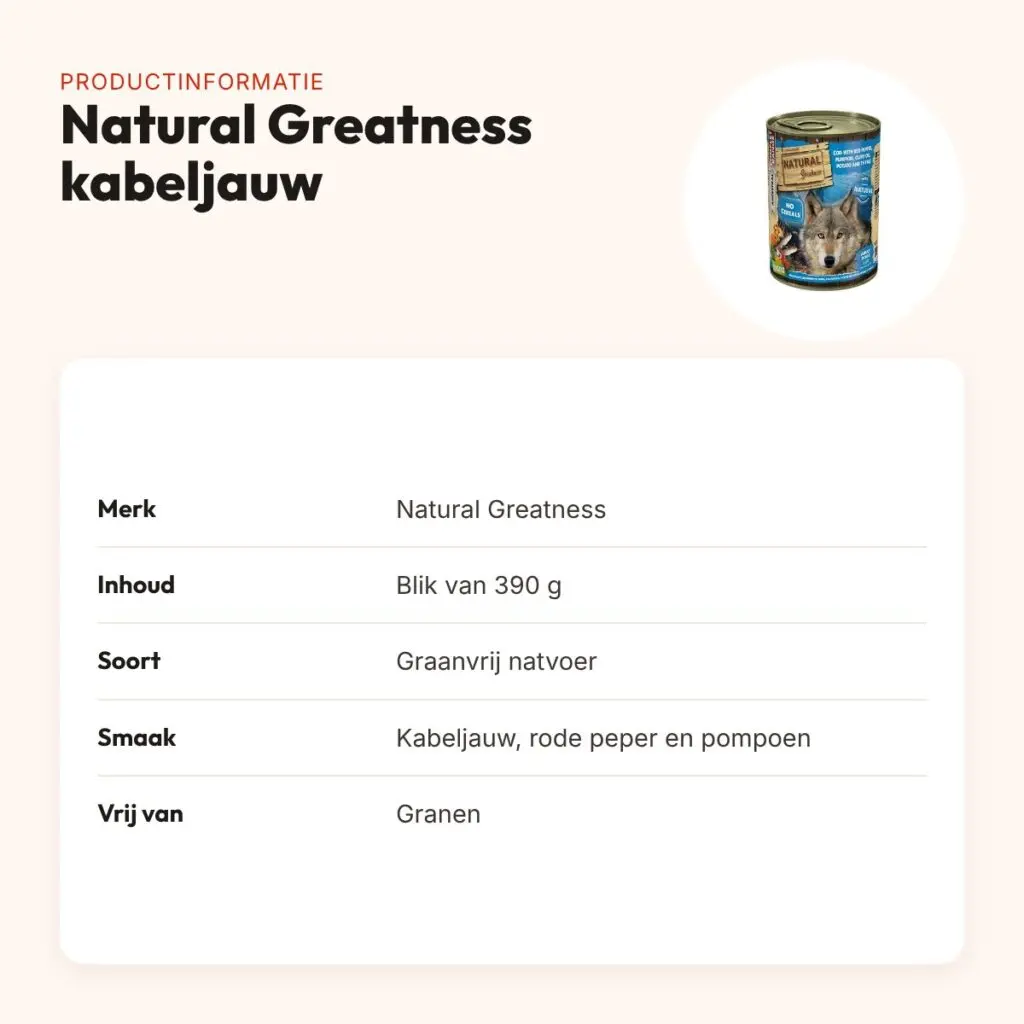 Natural Greatness hondenvoer kabeljauw, rode peper en pompoen 390 g – productinformatie