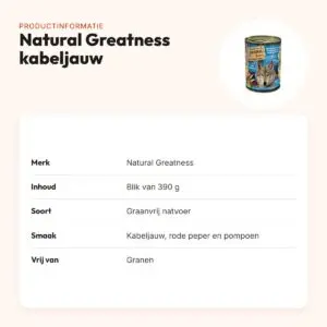 Natural Greatness hondenvoer kabeljauw, rode peper en pompoen 390 g – productinformatie