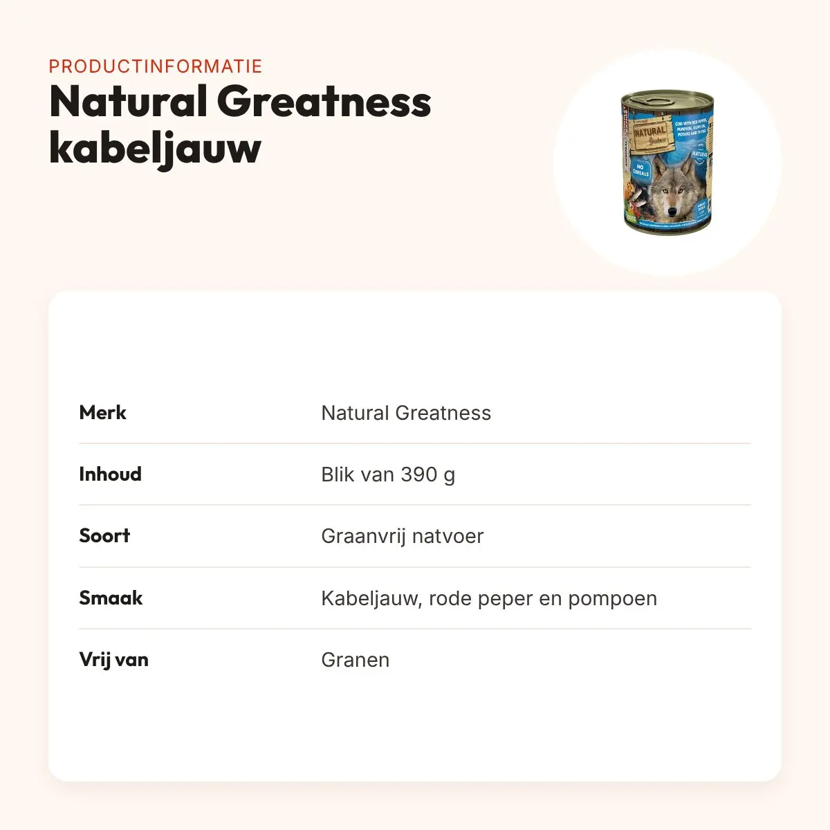Natural Greatness hondenvoer kabeljauw, rode peper en pompoen 390 g – productinformatie