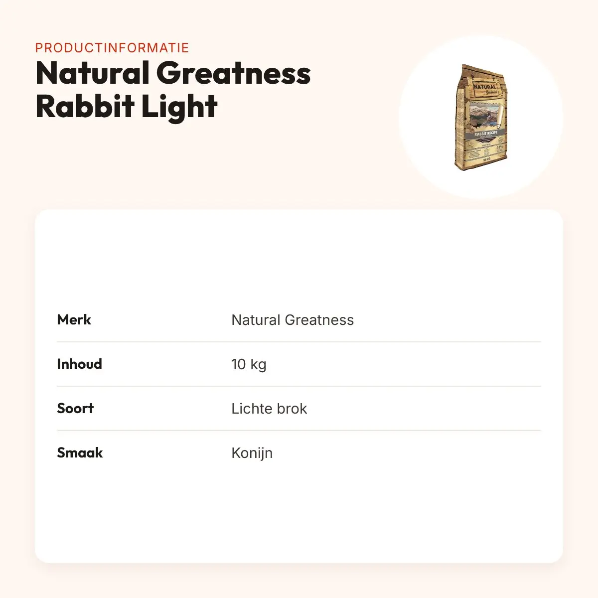 Natural Greatness hondenvoer Rabbit Light & Fit konijn 10 kg – productinformatie