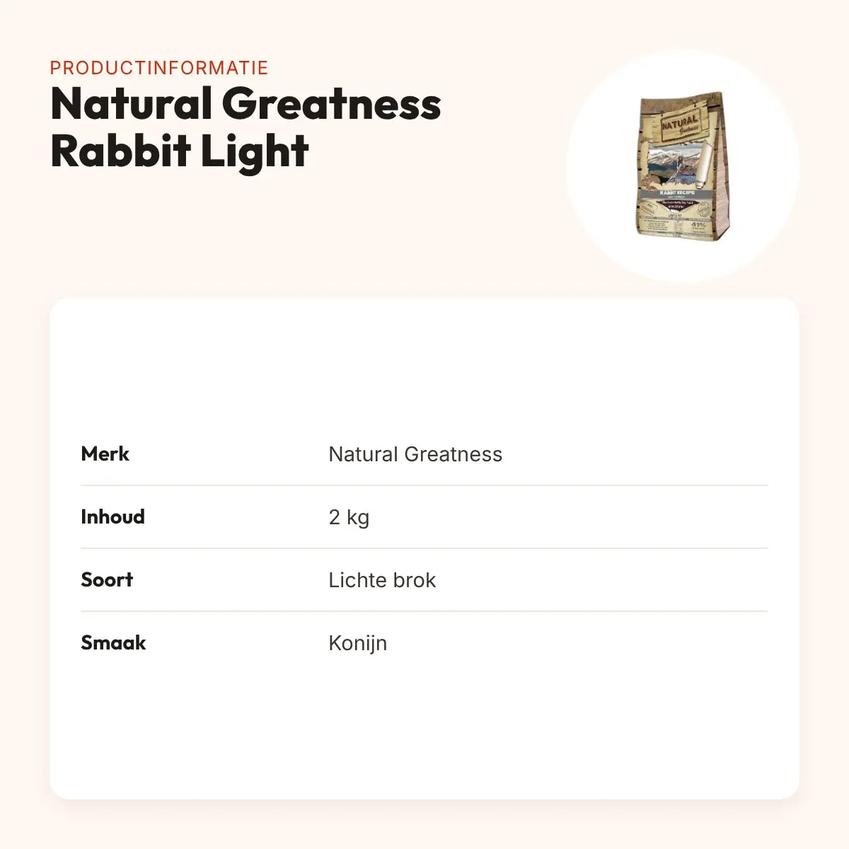 Natural Greatness hondenvoer Rabbit Light & Fit konijn 2 kg – productinformatie