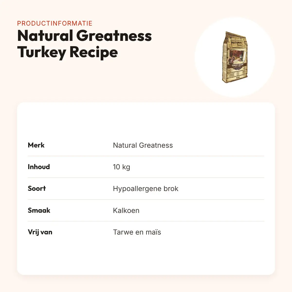 Natural Greatness hondenvoer Turkey Recipe kalkoen 10 kg – hypoallergeen – productinformatie