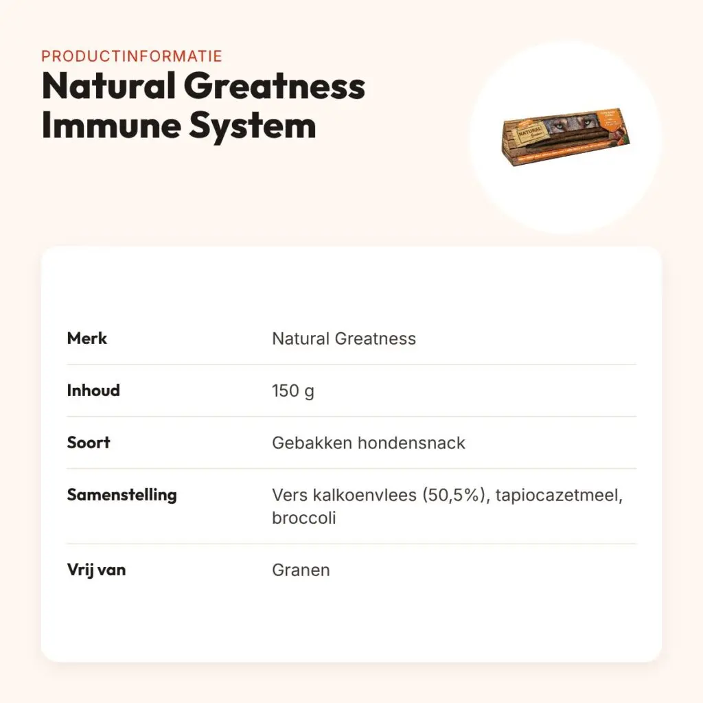 Natural Greatness Immune System gebakken sticks 150 g – kalkoen, broccoli – productinformatie