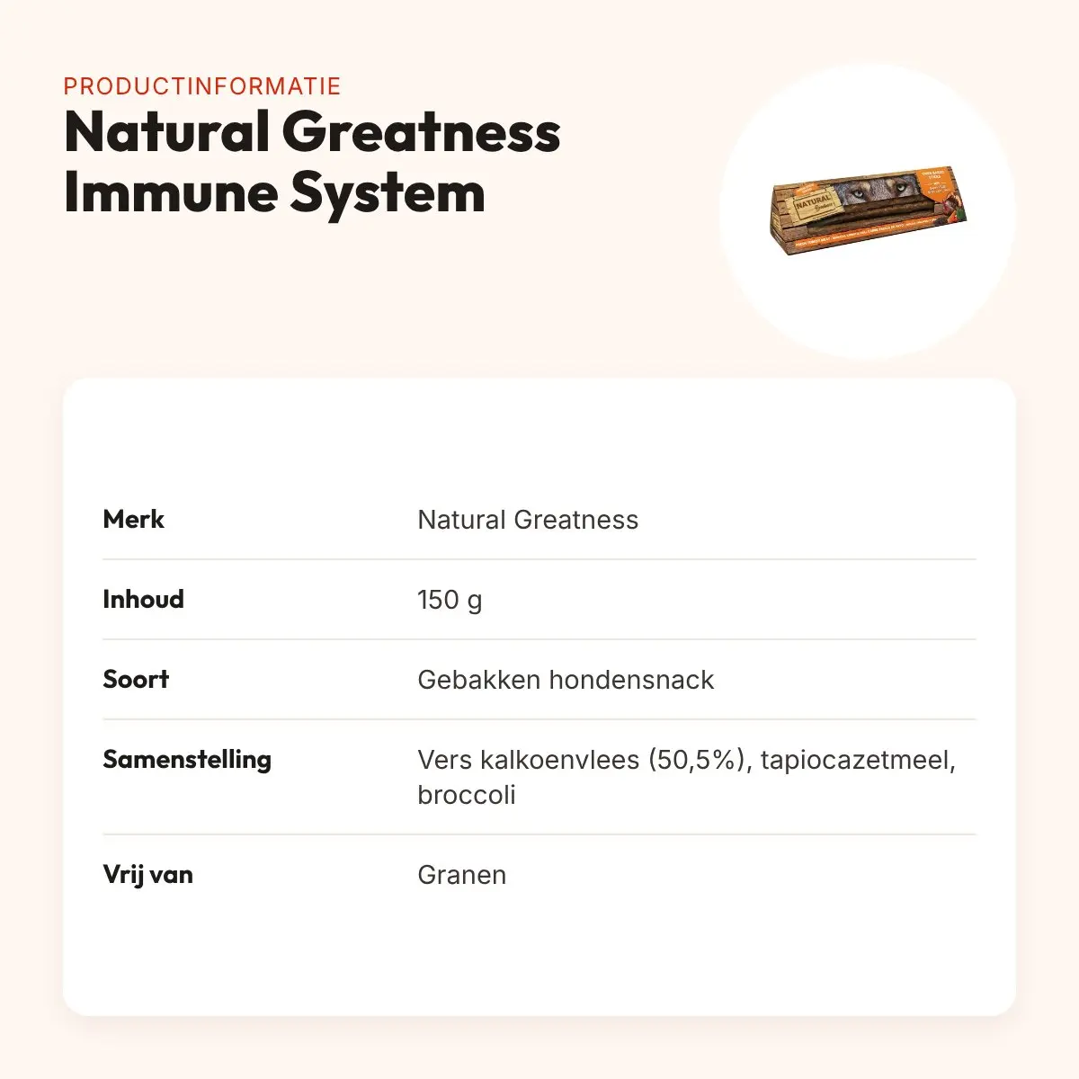 Natural Greatness Immune System gebakken sticks 150 g – kalkoen, broccoli – productinformatie