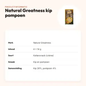 Natural Greatness kattensnack kip met pompoen 4 x 14 g – Digest Support – productinformatie