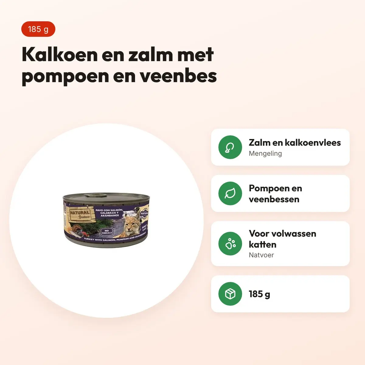 Natural Greatness kattenvoer kalkoen, zalm, pompoen en veenbes 185 g – voordelen