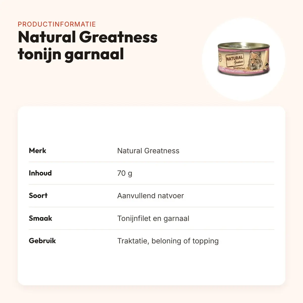 Natural Greatness kattenvoer tonijnfilet en garnaal 70 g – hypoallergeen – productinformatie