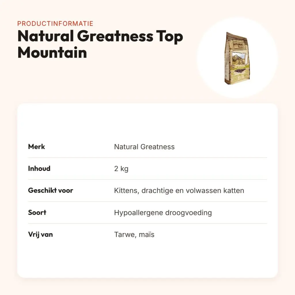 Natural Greatness kattenvoer Top Mountain 2 kg – hypoallergeen – productinformatie