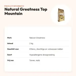 Natural Greatness kattenvoer Top Mountain 2 kg – hypoallergeen – productinformatie