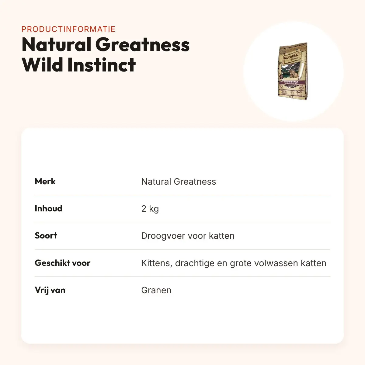 Natural Greatness kattenvoer Wild Instinct Medium/Large 2 kg – veel vlees – productinformatie