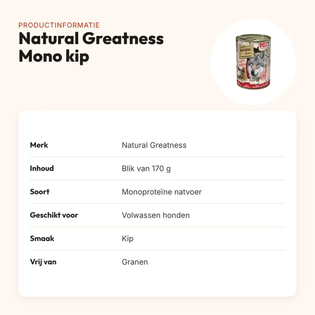 Natural Greatness Monoprotein hondenvoer kip 170 g – graanvrij – productinformatie