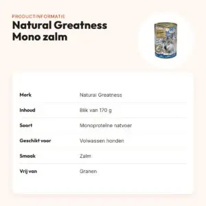 Natural Greatness Monoprotein hondenvoer zalm 170 g – graanvrij – productinformatie