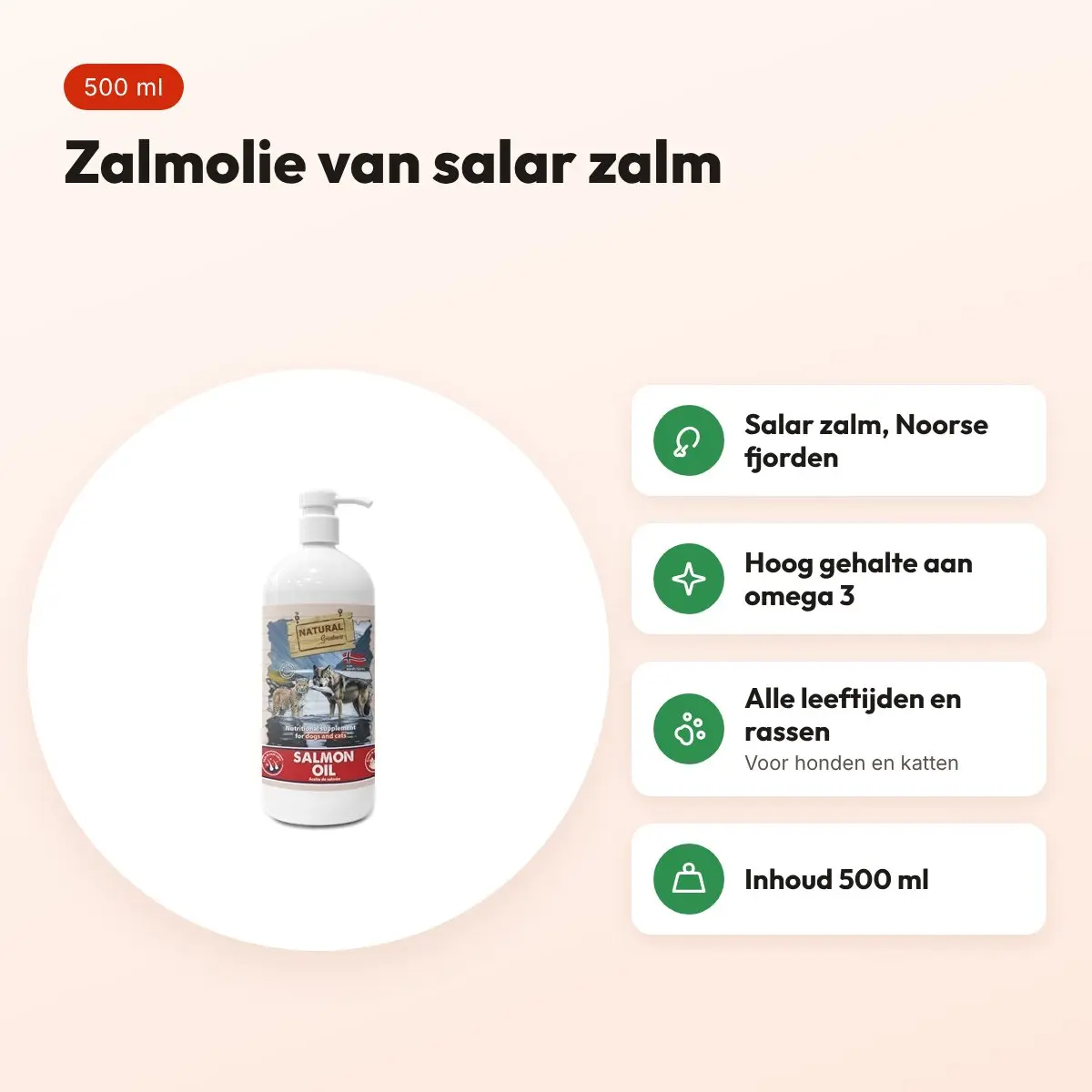 Natural Greatness zalmolie 500 ml – voor honden en katten – voordelen